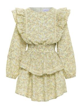 Yellow Floral Ruffle Kids Dress with Smocked Waist